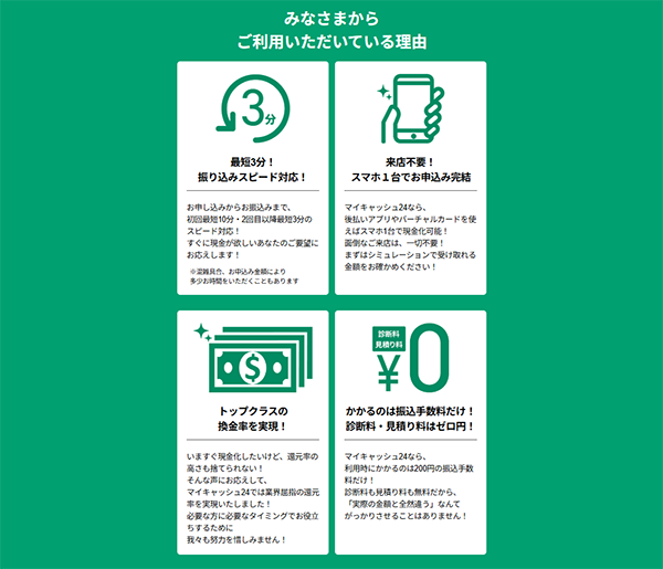 MY CASH24(マイキャッシュ24)後払いアプリ現金化 サービスの特徴