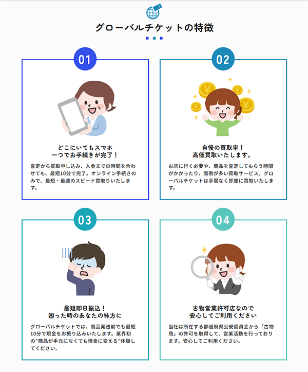 グローバルチケット（GLOBAL TICKET）先払い買取サービスの特徴