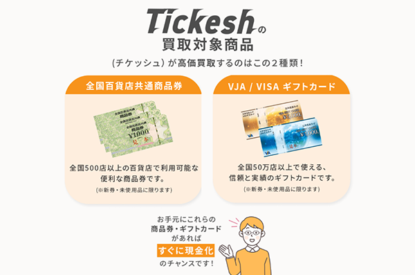 Tickesh（チケッシュ）先払い買取サービスの買取対象商品