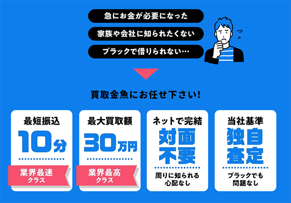 買取金魚 先払い買取サービスの特徴