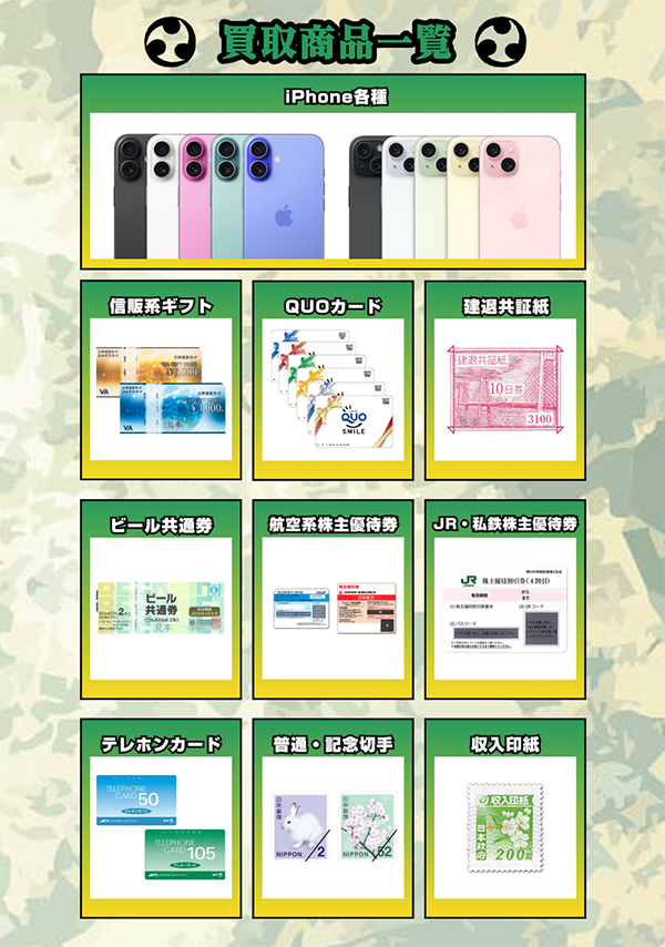 買取シェンロン 先払い買取サービスの取扱商品