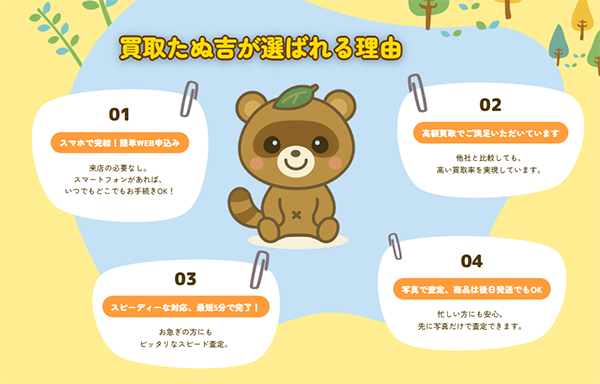 買取たぬ吉 先払い買取サービスの特徴