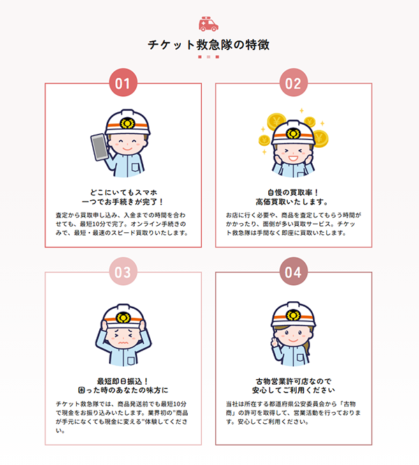 チケット救急隊 先払い買取サービスの特徴
