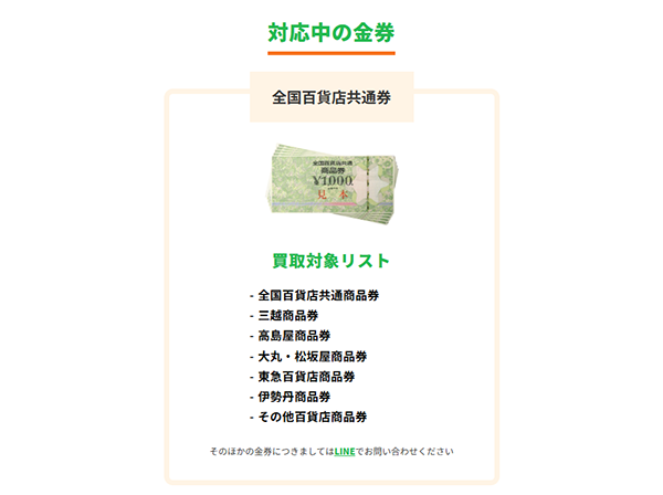 金券買取トット 先払い買取サービスの取扱商品