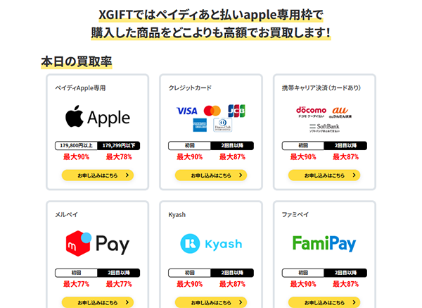 X GIFT（エックスギフト）で利用できる後払いアプリ･決済サービス