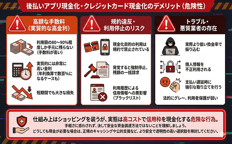 後払いアプリ現金化･クレジットカード現金化のデメリット（危険性）