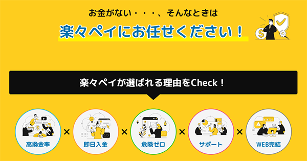 お金がない・・・、そんなときは、楽々ペイにお任せください！