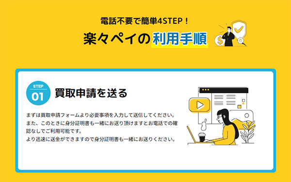 楽々ペイの利用手順-ステップ1：買取申請を送る