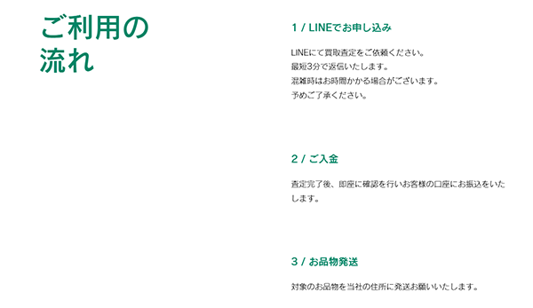 アッシュ 先払い買取サービスの買取ステップ