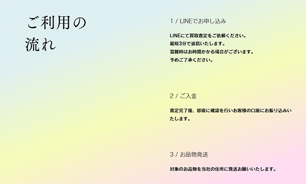 ユニコーン 先払い買取サービスの買取ステップ