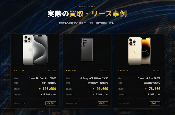 KARIPPA（かりっぱ）先払い買取リースバックの実際の買取・リース事例