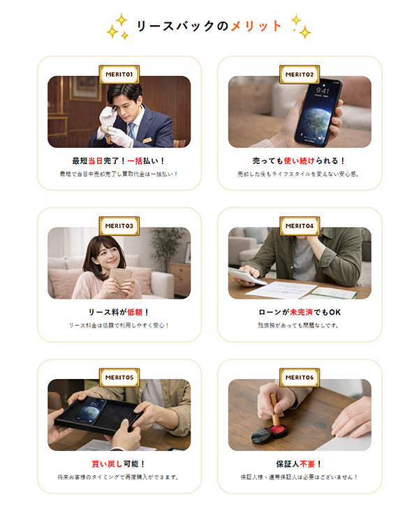 お宝リースバック 先払い買取リースバックの特徴